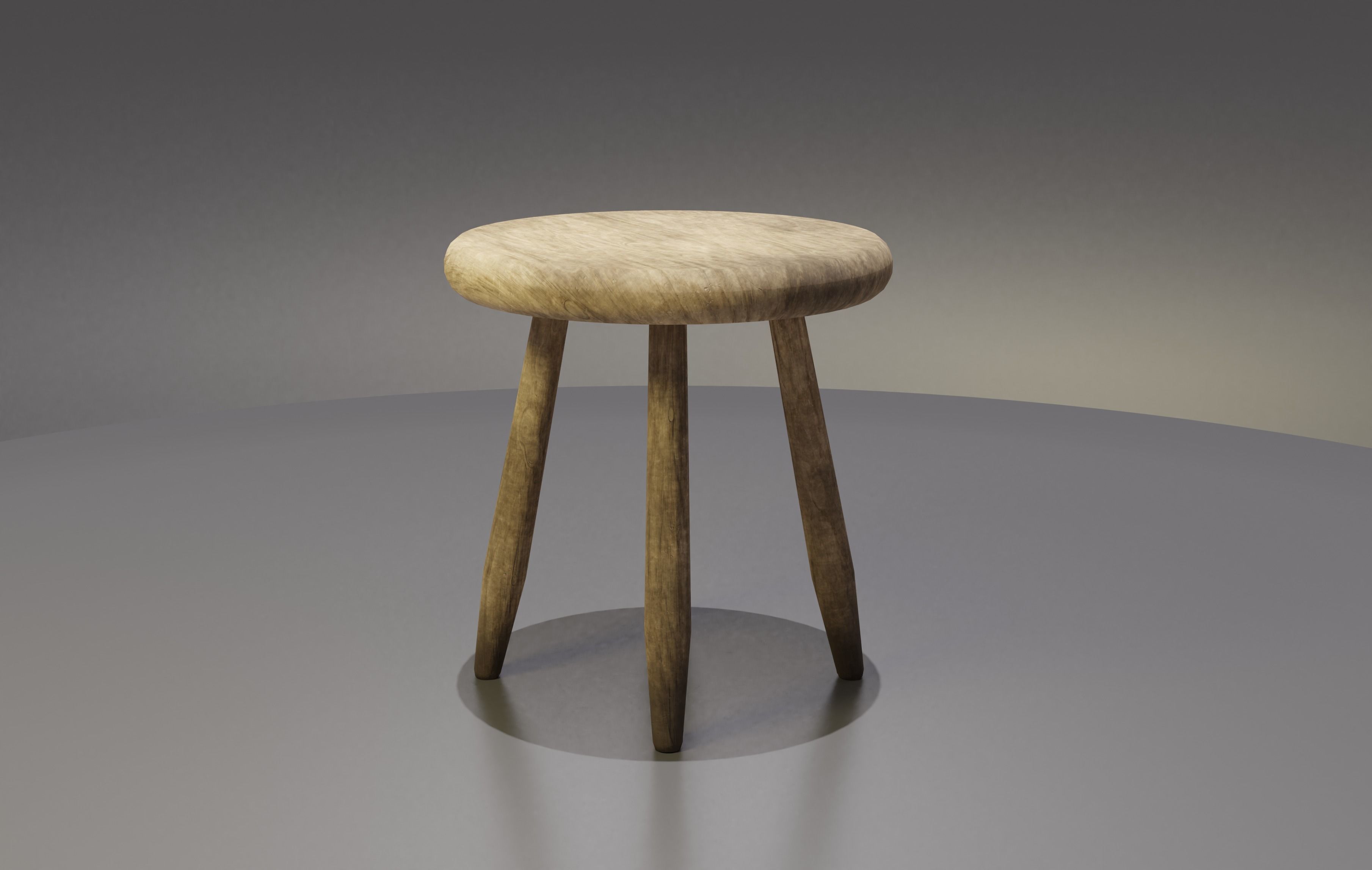 Rustic Wooden Milk Stool Low-poly 3D model_7