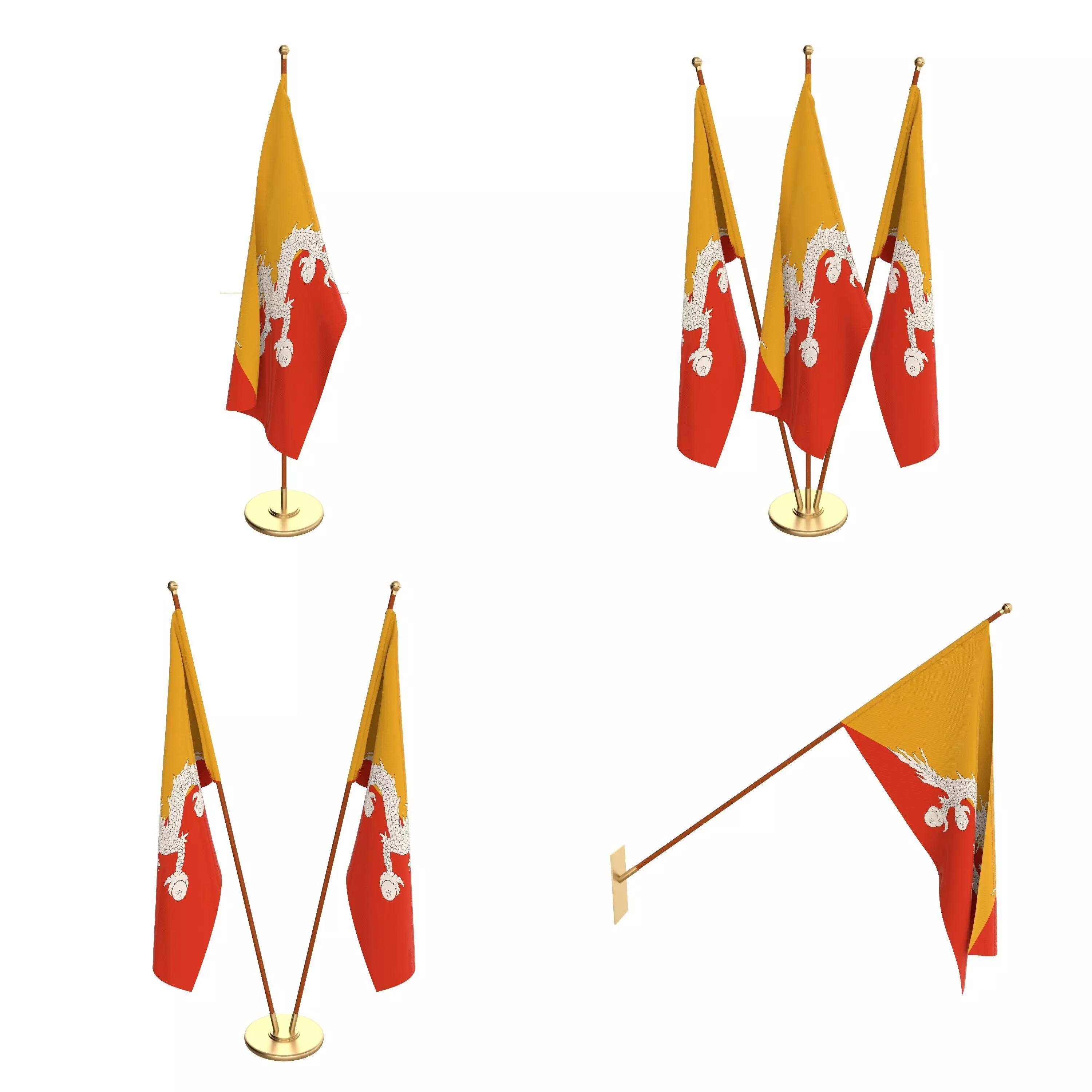 Bhutan Flag Pack 3D model_0