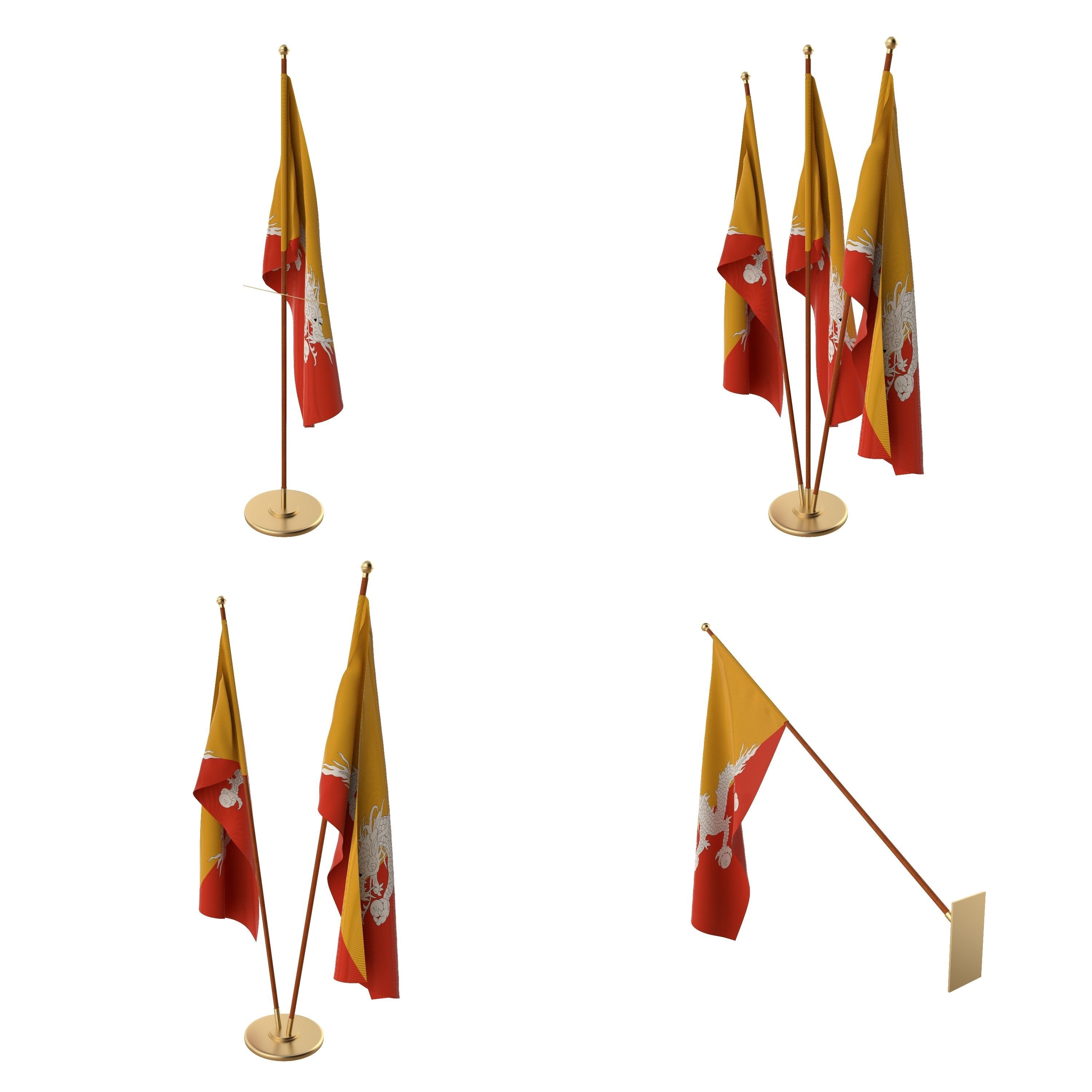 Bhutan Flag Pack 3D model_1