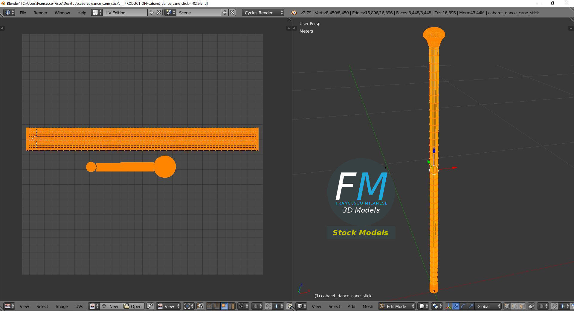 Cabaret dance cane stick 3D model_10