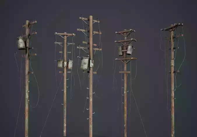 Power Pole Set PBR Game Ready Low-poly 3D model