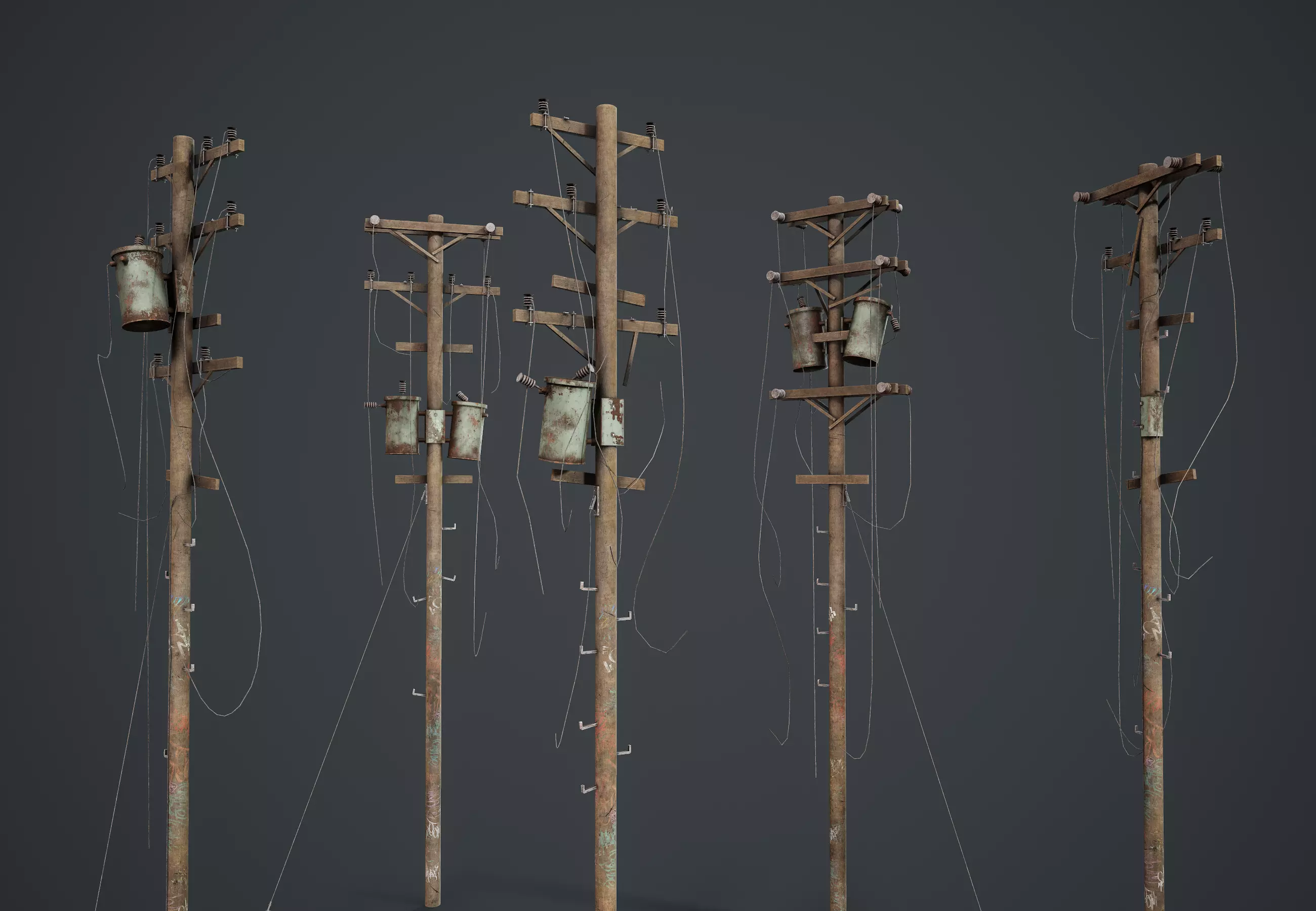 Power Pole Set PBR Game Ready Low-poly 3D model