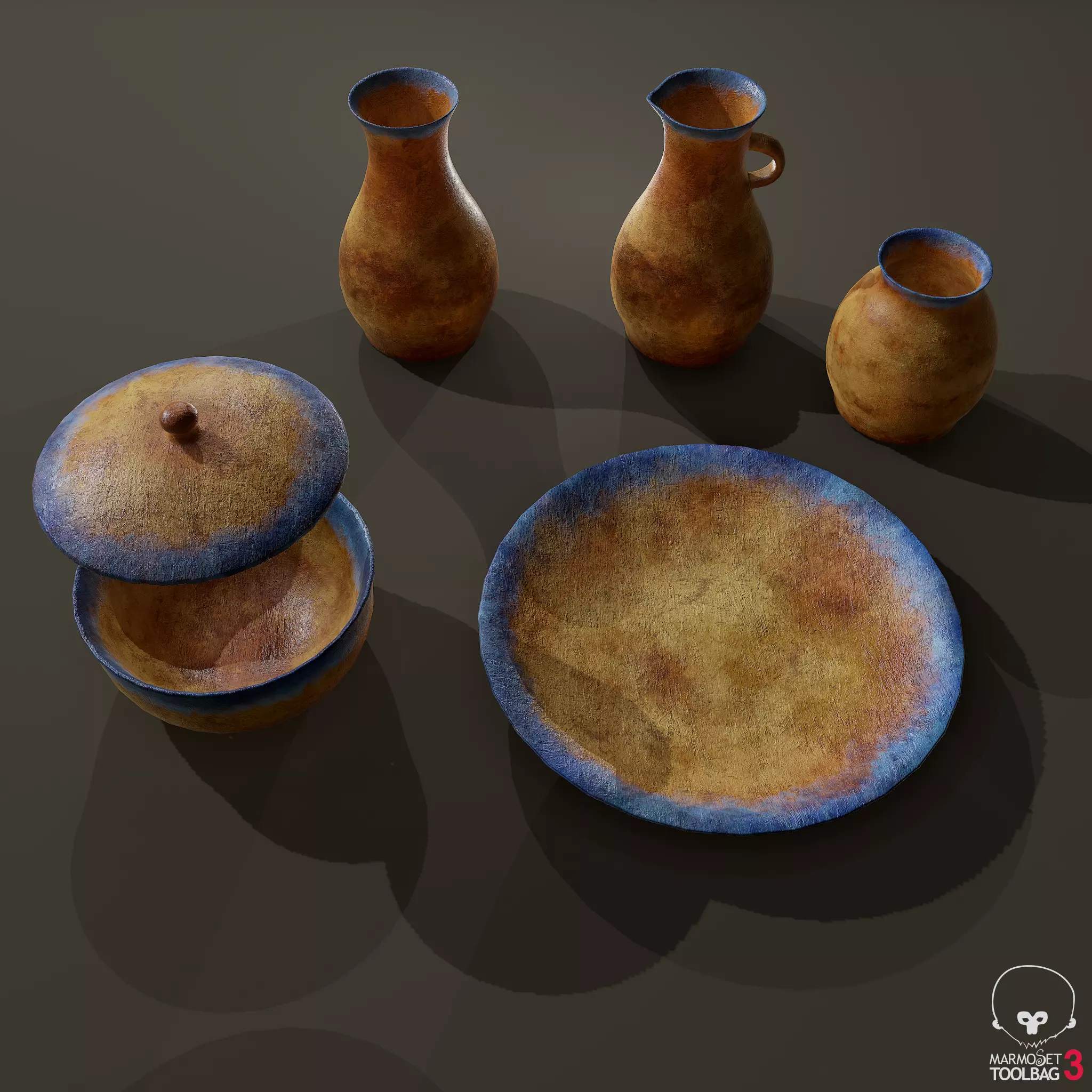 Ancient Terracotta Pottery Set 3D Model Collection_0