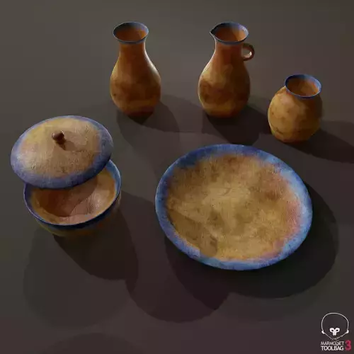Ancient Terracotta Pottery Set 3D Model Collection