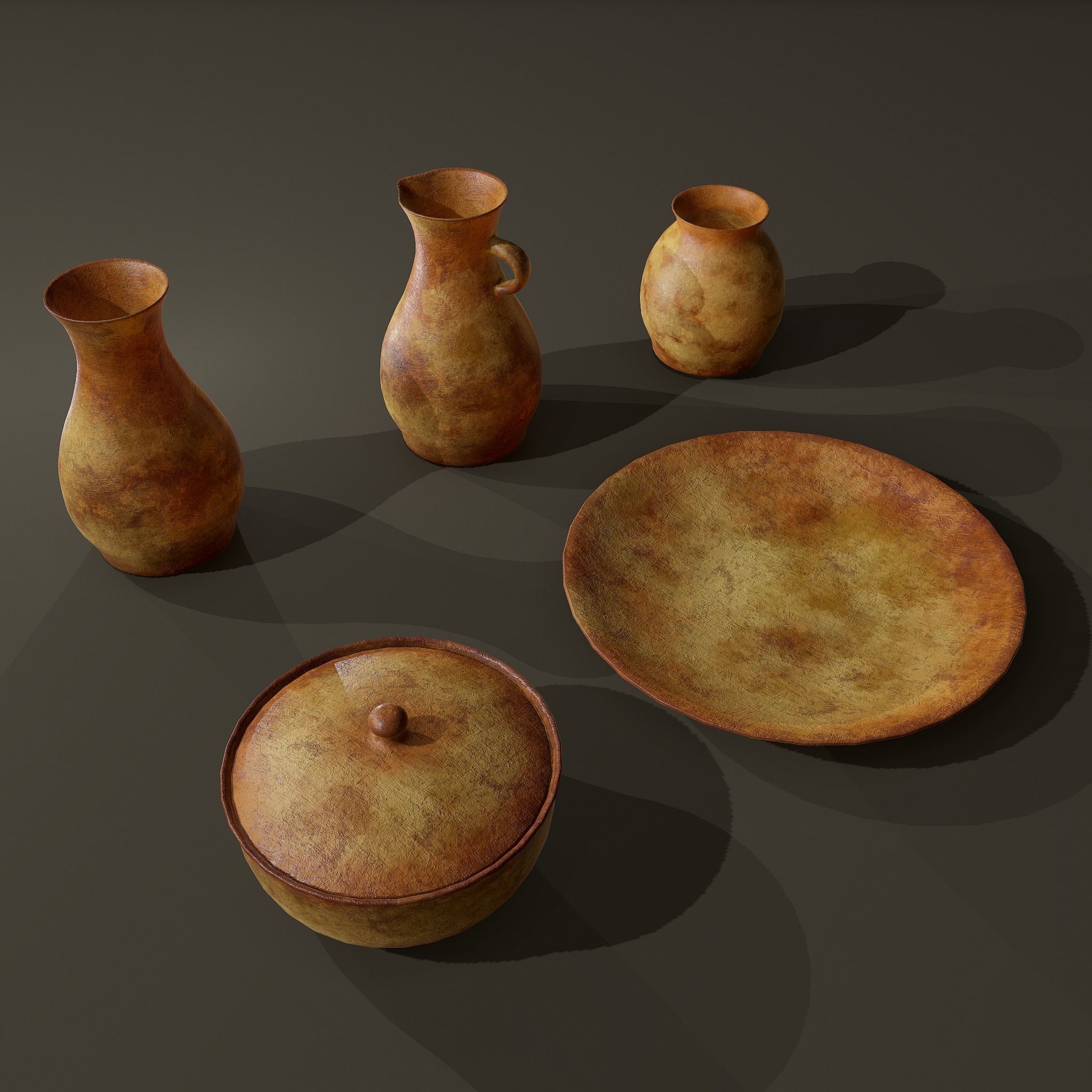 Ancient Terracotta Pottery Set 3D Model Collection_26