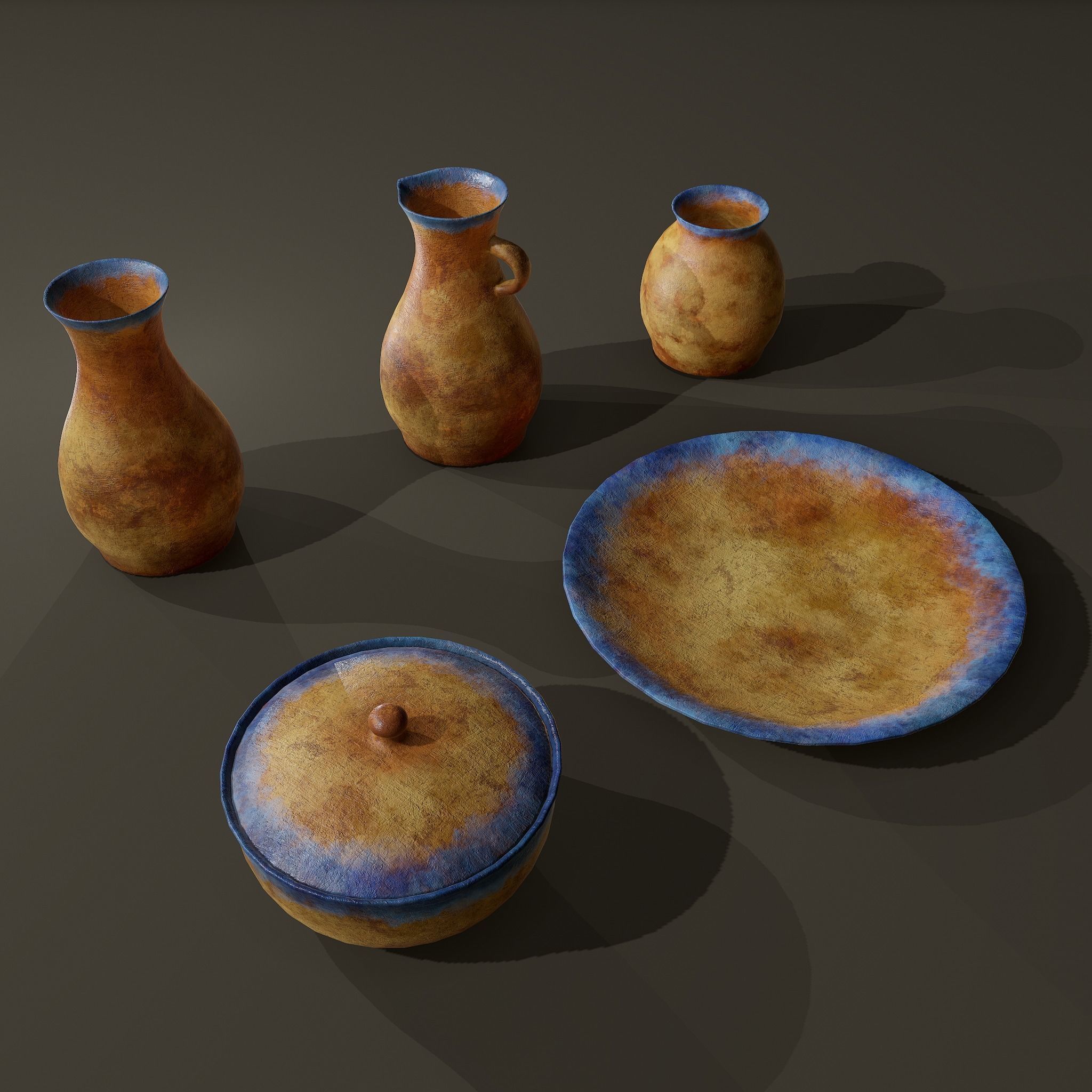 Ancient Terracotta Pottery Set 3D Model Collection_25