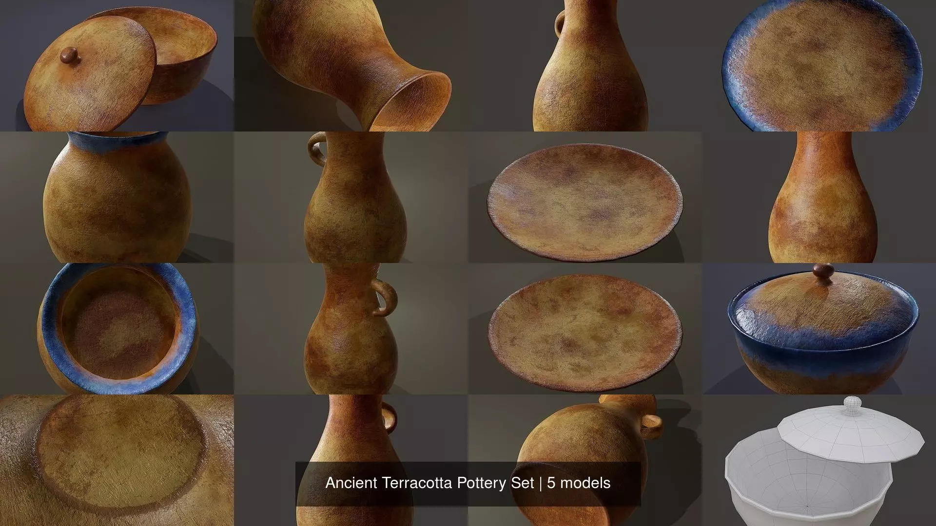 Ancient Terracotta Pottery Set 3D Model Collection_11