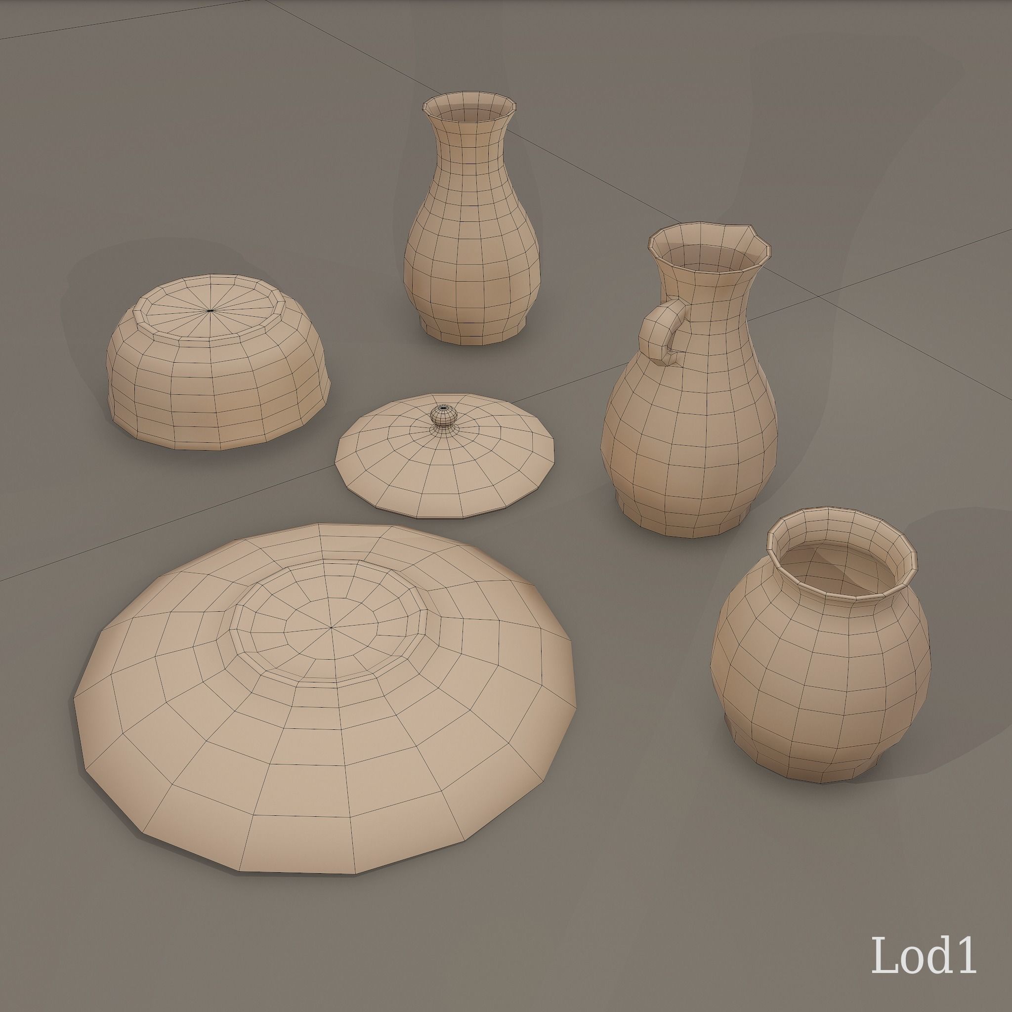 Ancient Terracotta Pottery Set 3D Model Collection_29