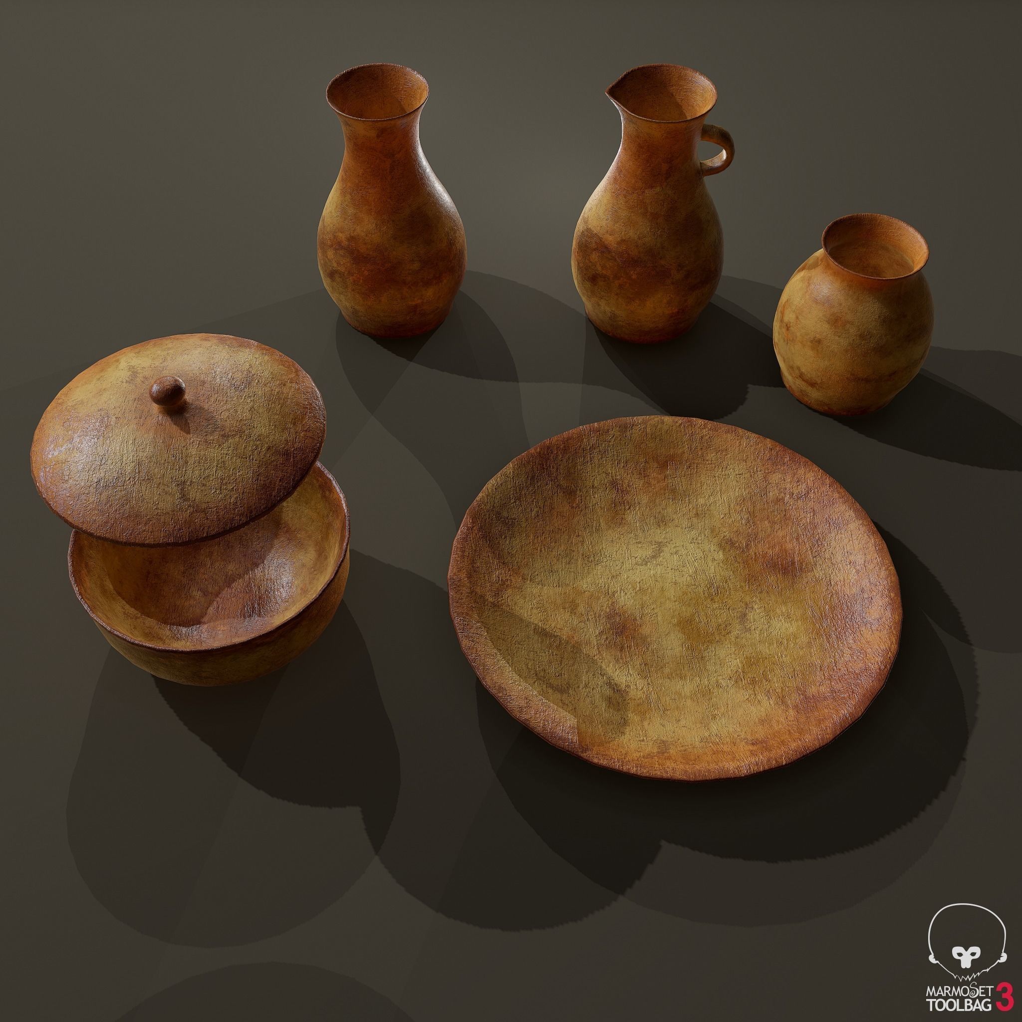 Ancient Terracotta Pottery Set 3D Model Collection_12
