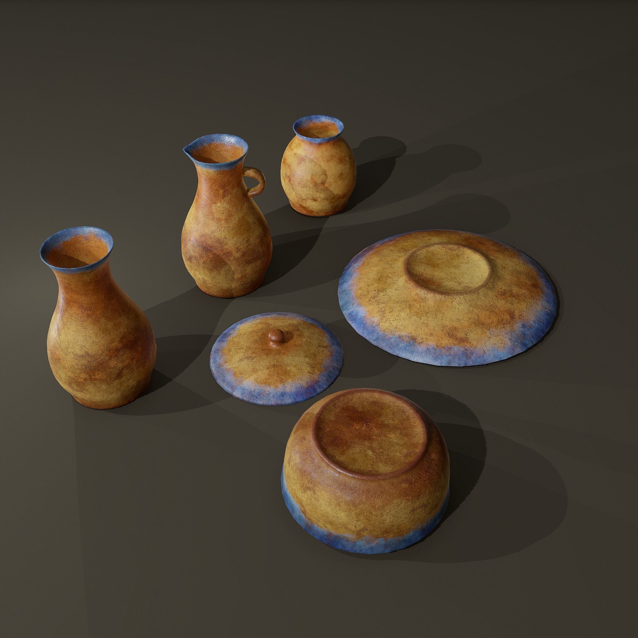 Ancient Terracotta Pottery Set 3D Model Collection_28