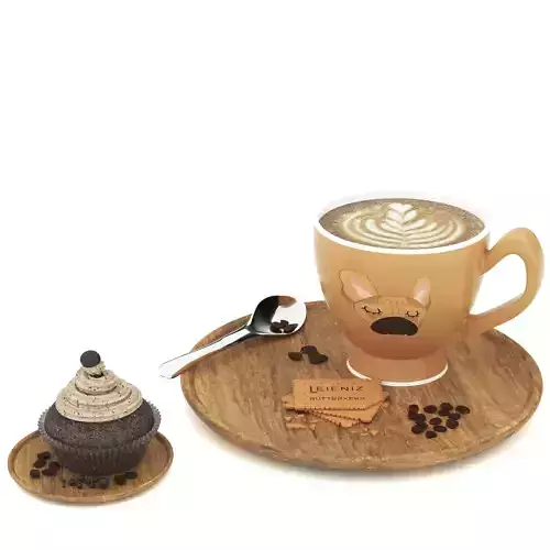 cofee set french bulldog latte cup and saucer Low-poly 3D model