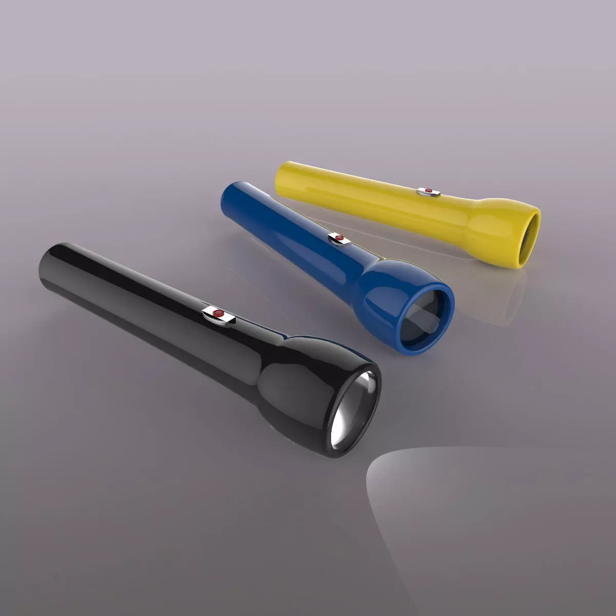 Flashlight three different colored flashlights Low-poly 3D model_0