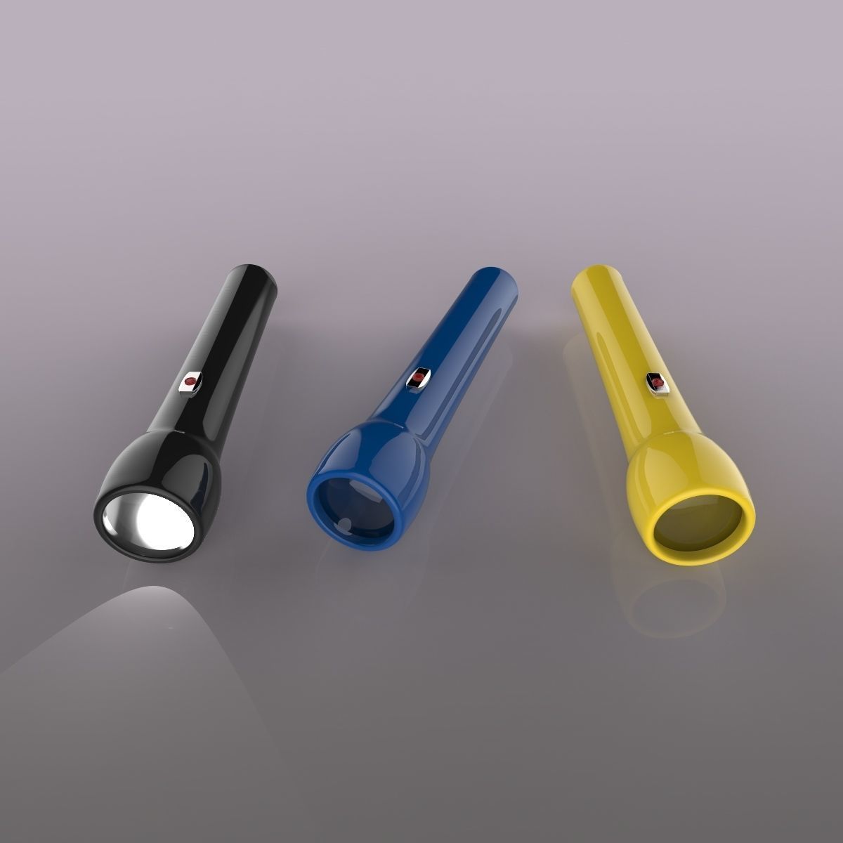 Flashlight three different colored flashlights Low-poly 3D model_1