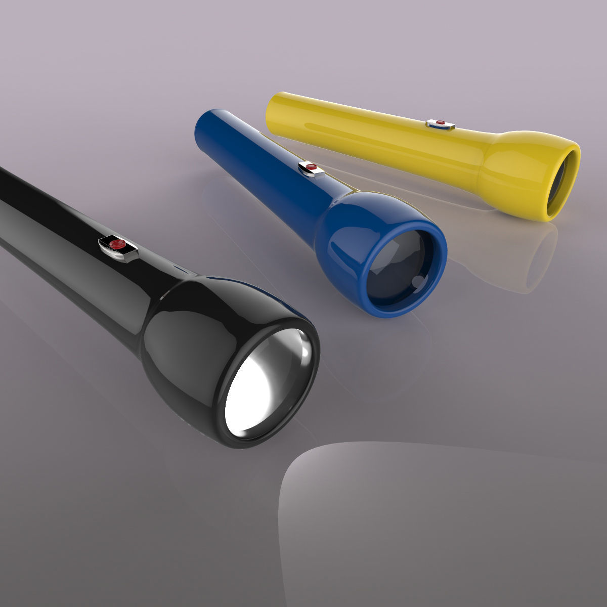 Flashlight three different colored flashlights Low-poly 3D model_5