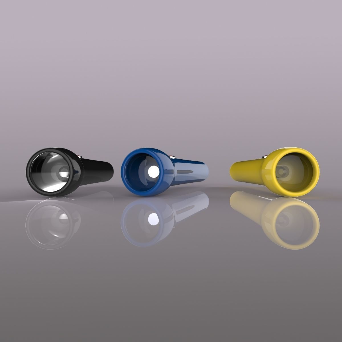 Flashlight three different colored flashlights Low-poly 3D model_2