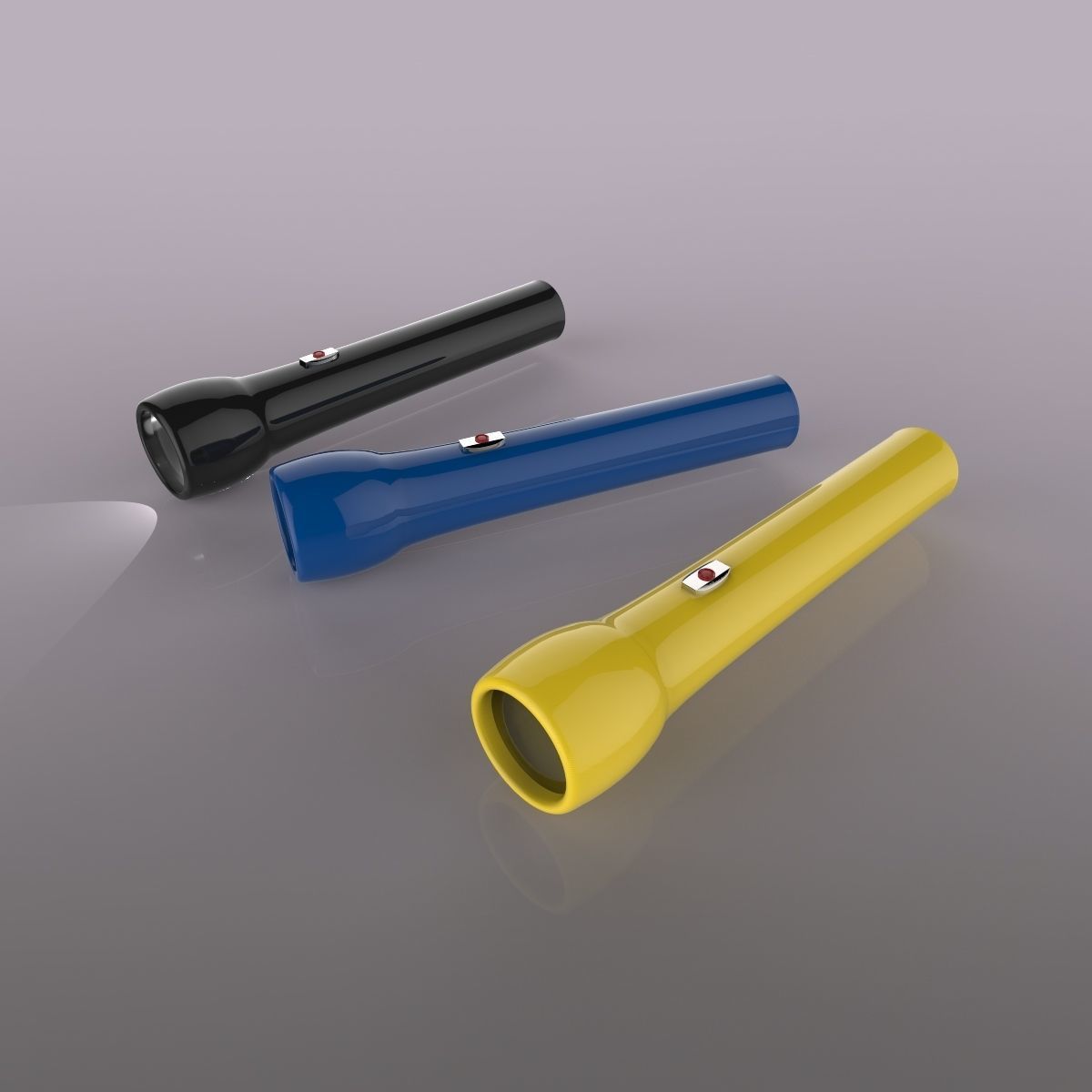 Flashlight three different colored flashlights Low-poly 3D model_3