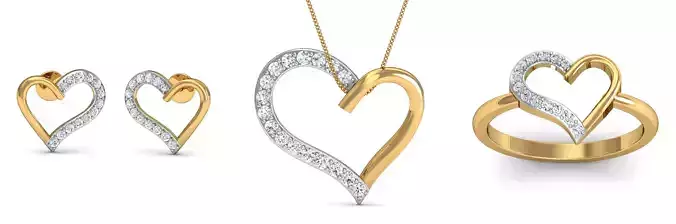 Heart Love Design Earring - Pendant - Ring Set 