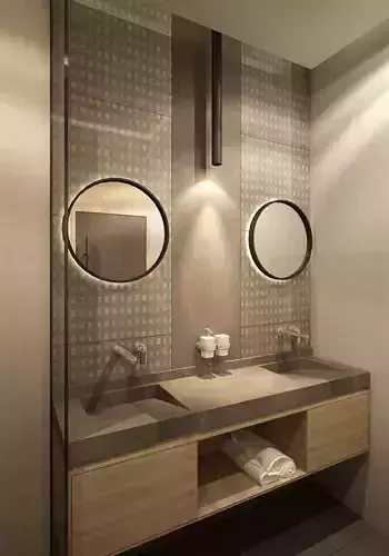 Bathroom modern with two sinks and two mirrors