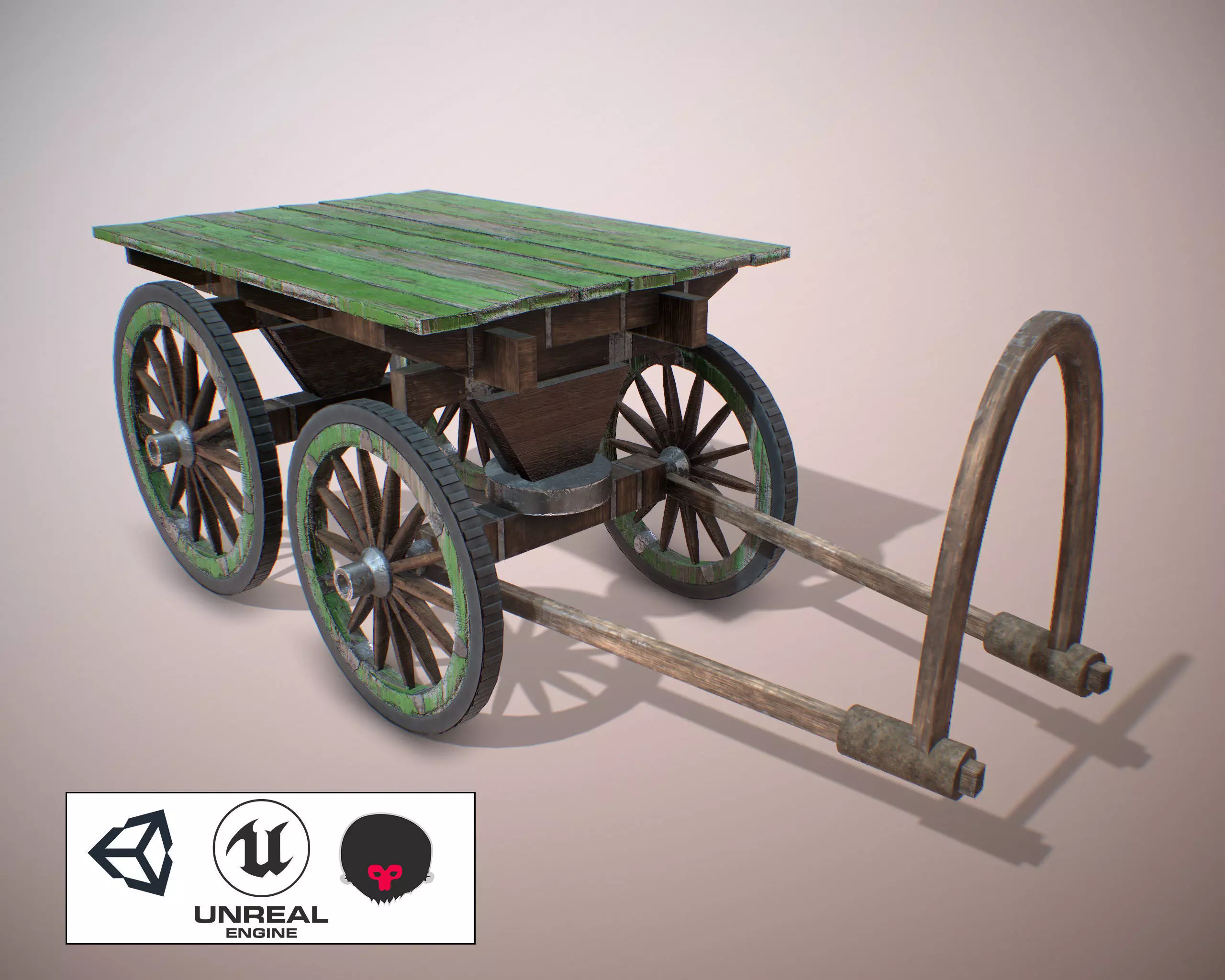 Old Carriage PBR low poly game ready Low-poly 3D model