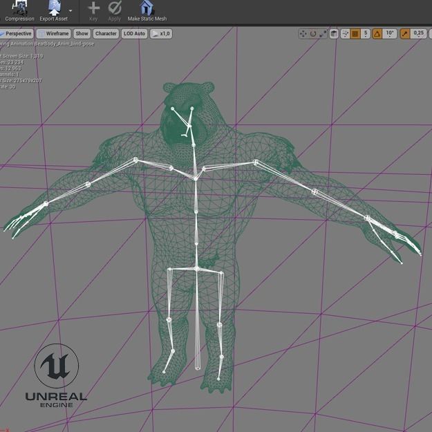 RPG Animset Steampunk Bear Fight and Movement Low-poly 3D model_6