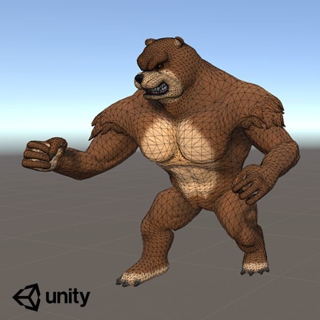 RPG Animset Steampunk Bear Fight and Movement Low-poly 3D model_7