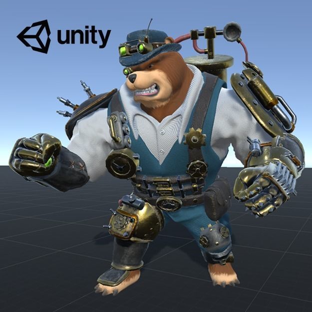 RPG Animset Steampunk Bear Fight and Movement Low-poly 3D model_4