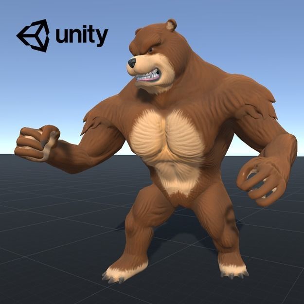 RPG Animset Steampunk Bear Fight and Movement Low-poly 3D model_3