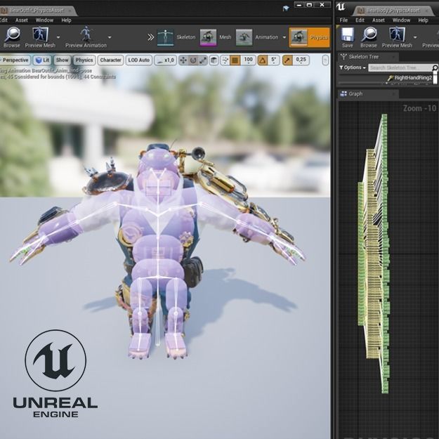 RPG Animset Steampunk Bear Fight and Movement Low-poly 3D model_9