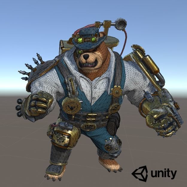 RPG Animset Steampunk Bear Fight and Movement Low-poly 3D model_8