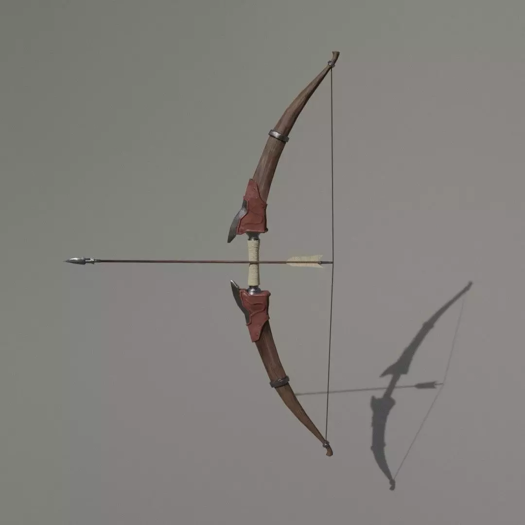 Low-poly bow and arrow Low-poly 3D model_0