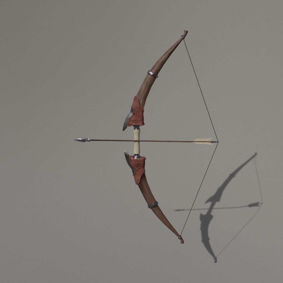 Low-poly bow and arrow Low-poly 3D model_1