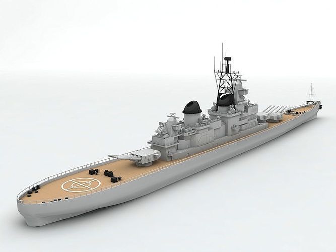 Military Battleship BB 62 WWII Low-poly 3D model