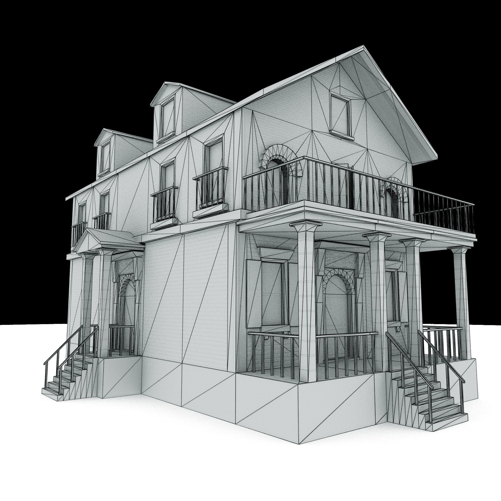 Residential house 01 Low-poly 3D model_2