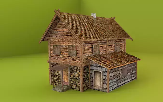 low poly wood house Low-poly 3D model