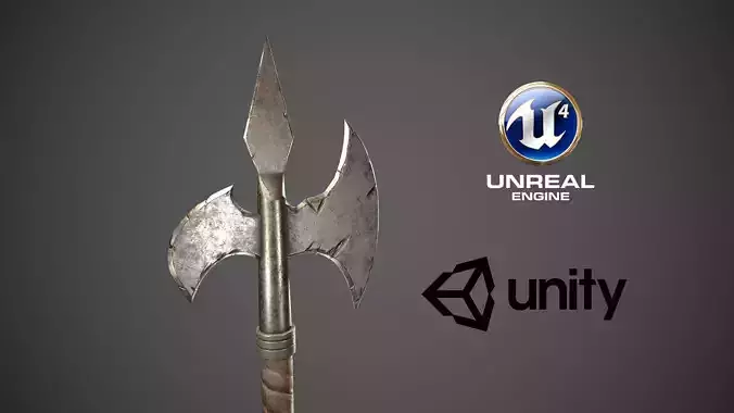 Low Poly Medieval Battle Axe Low-poly 3D model