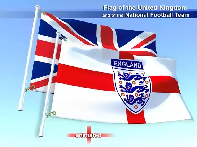 Flags of the United Kingdom and the National Football Team Low-poly 3D model