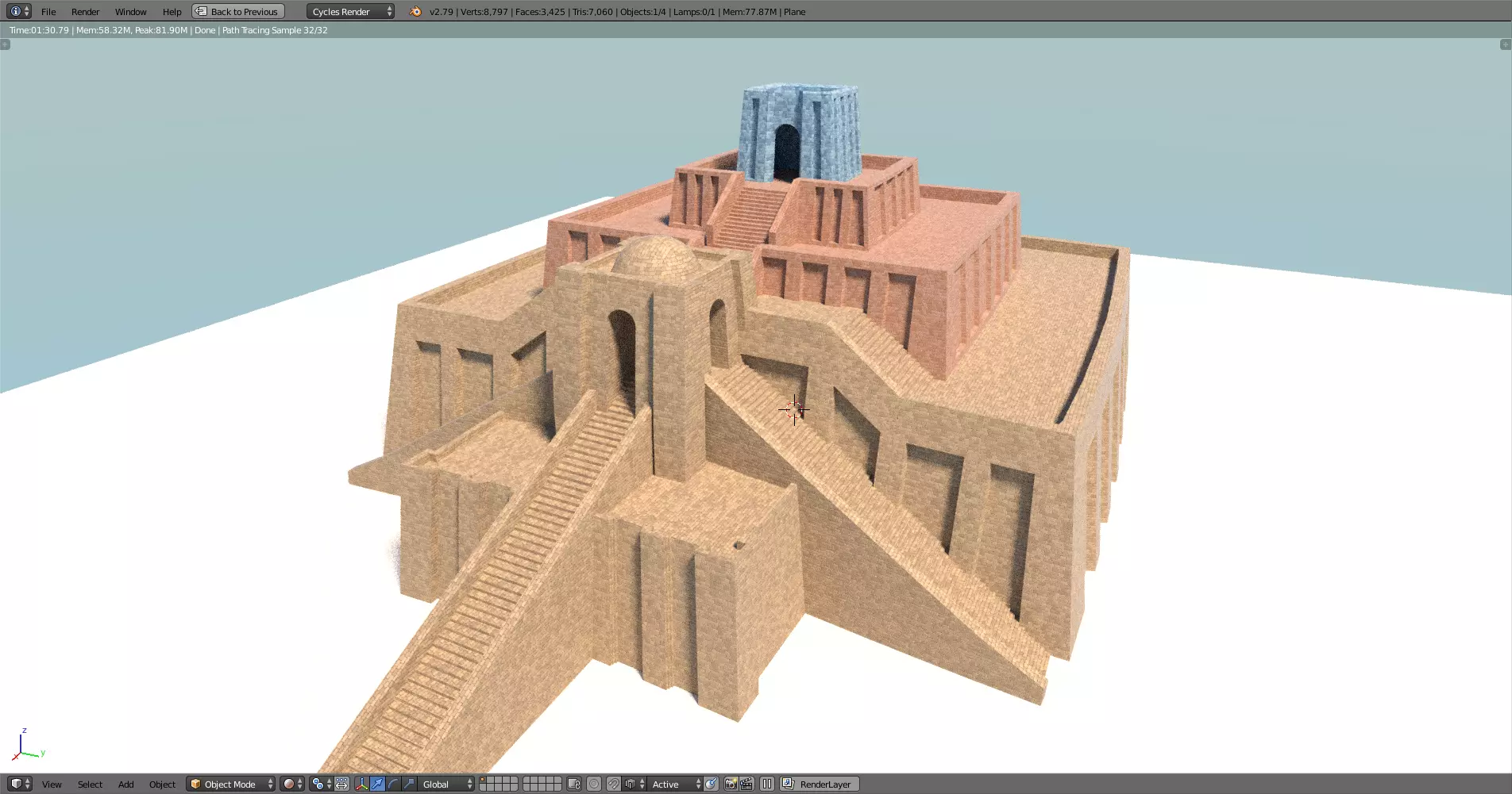 ziggurat ancient egyptian structure Low-poly 3D model_0