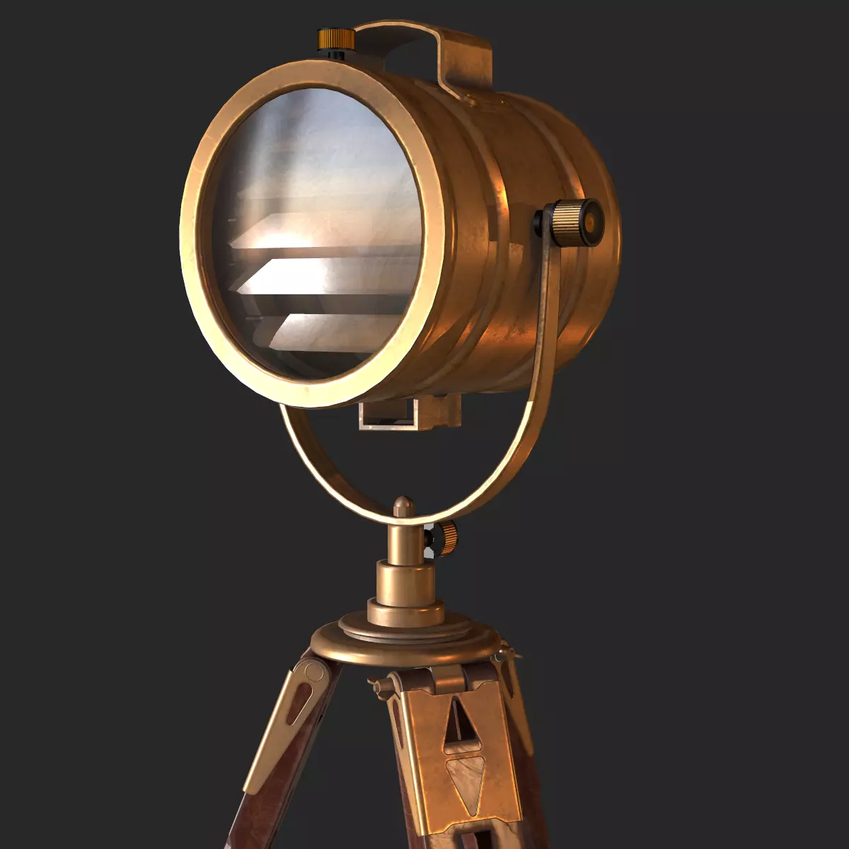 Old Antique Spotlight Lamp PBR Low-poly 3D model_0