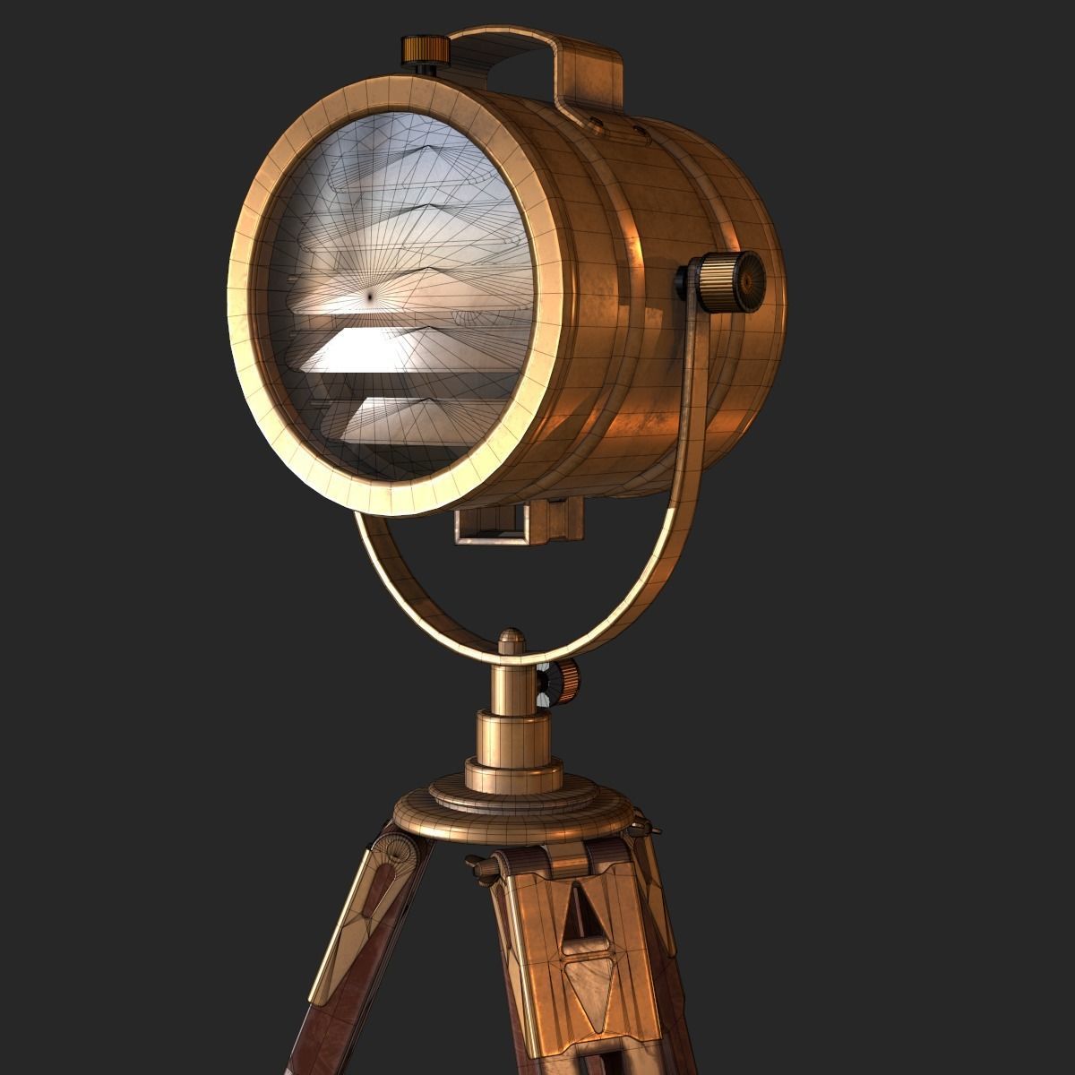 Old Antique Spotlight Lamp PBR Low-poly 3D model_3