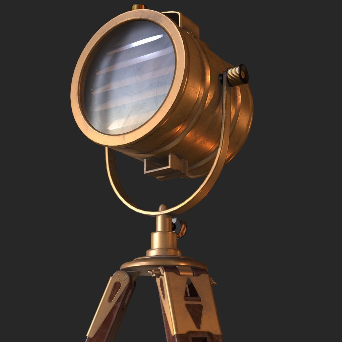 Old Antique Spotlight Lamp PBR Low-poly 3D model_7