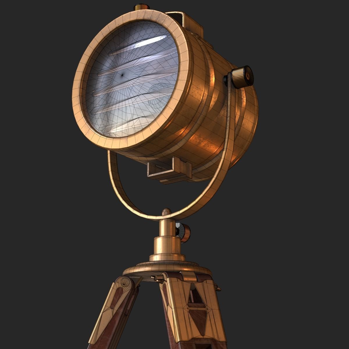 Old Antique Spotlight Lamp PBR Low-poly 3D model_9
