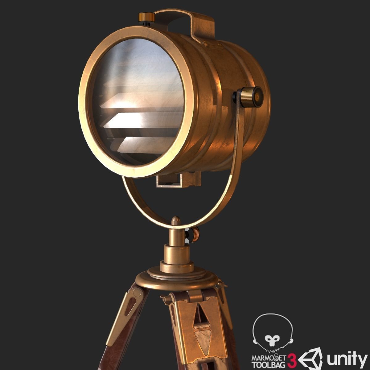 Old Antique Spotlight Lamp PBR Low-poly 3D model_1