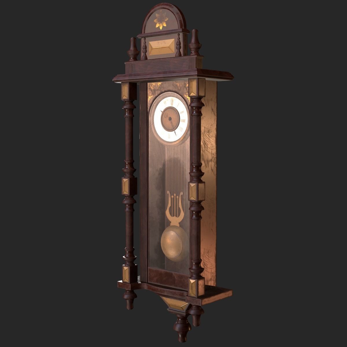 Old Antique Wall Clock PBR Low-poly 3D model_10