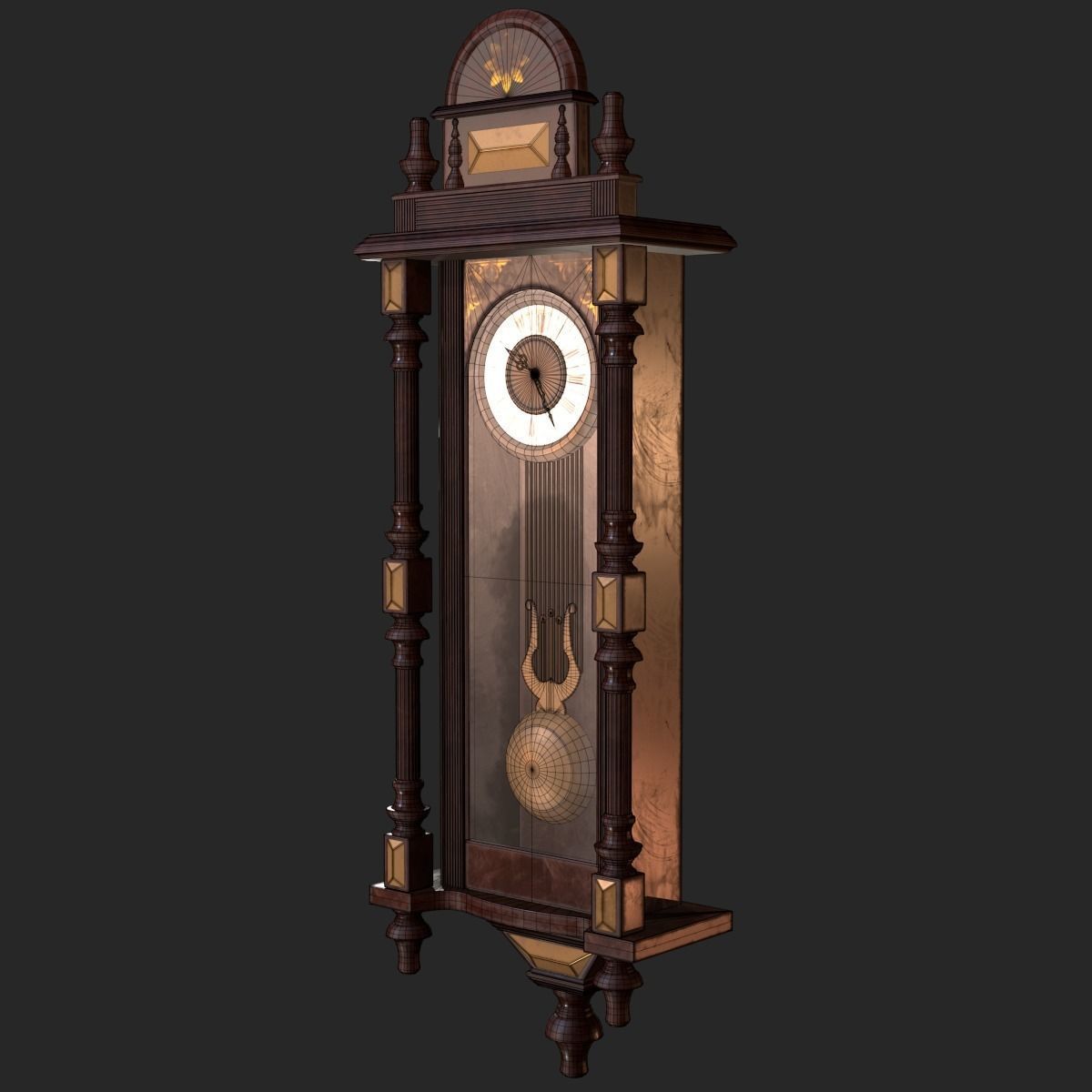 Old Antique Wall Clock PBR Low-poly 3D model_12