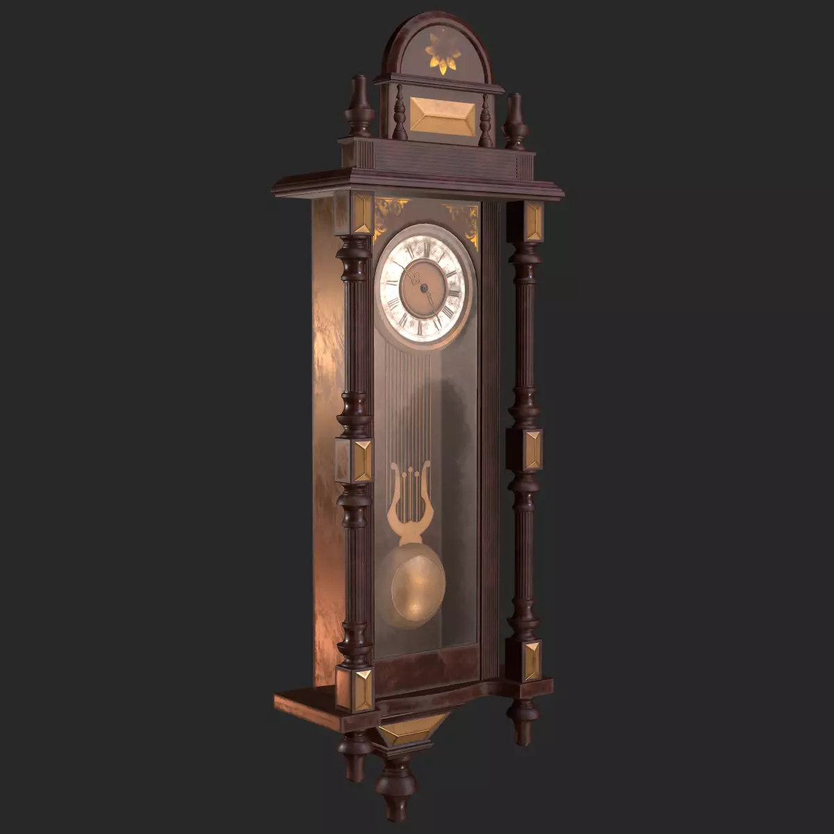 Old Antique Wall Clock PBR Low-poly 3D model_0