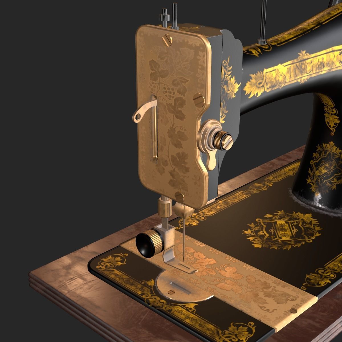 Old Antique Sewing Machine PBR Low-poly 3D model_10