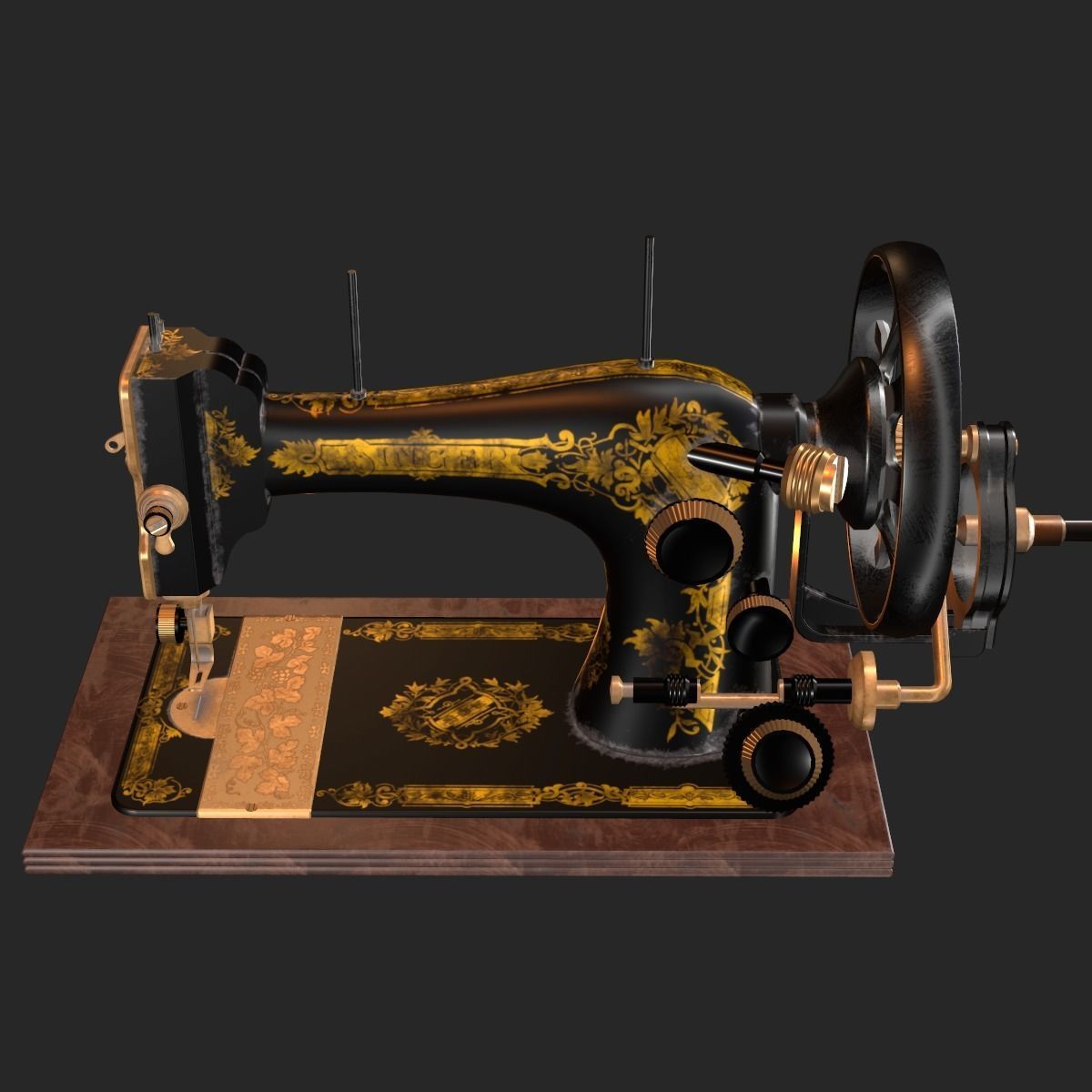 Old Antique Sewing Machine PBR Low-poly 3D model_13