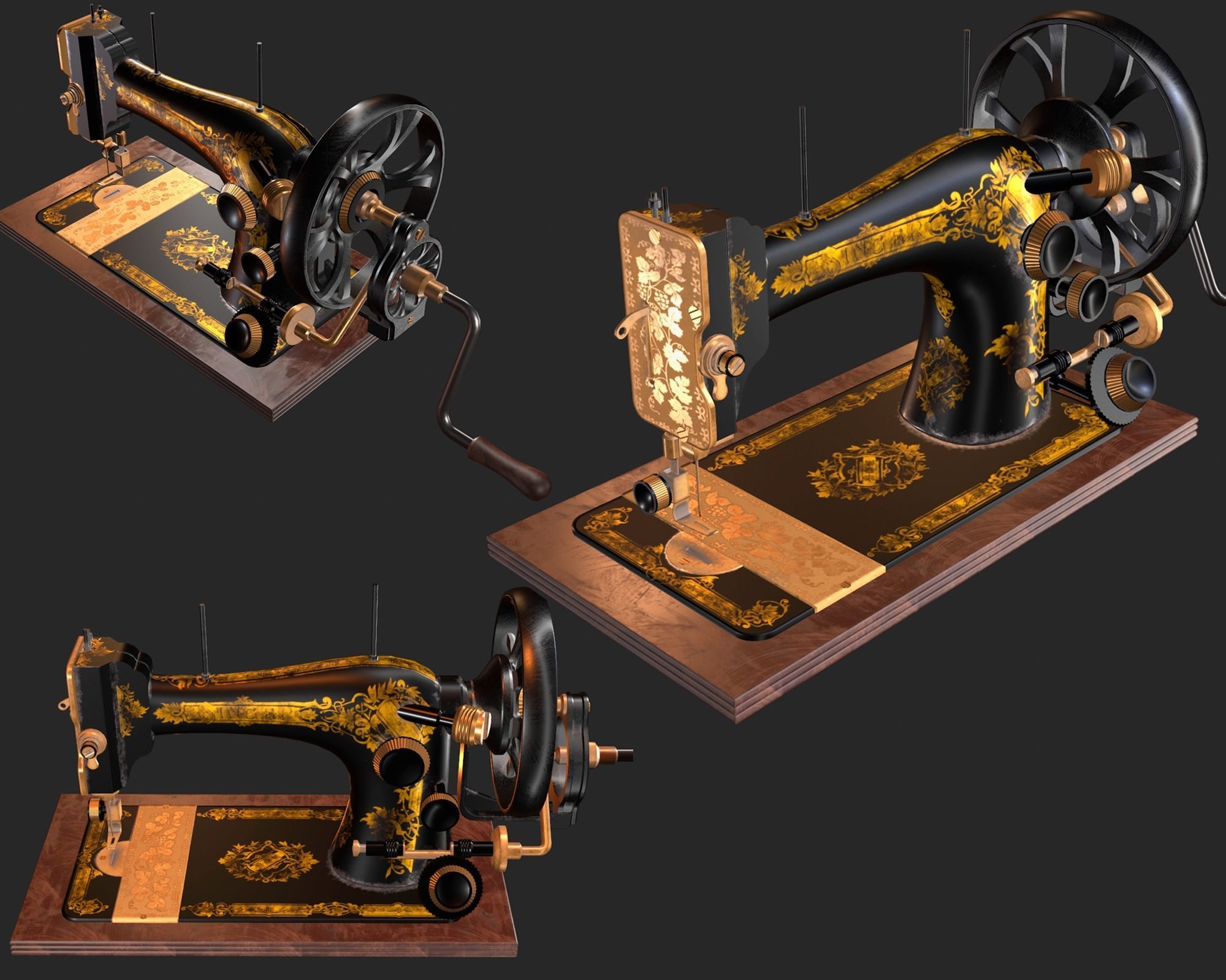 Old Antique Sewing Machine PBR Low-poly 3D model_4