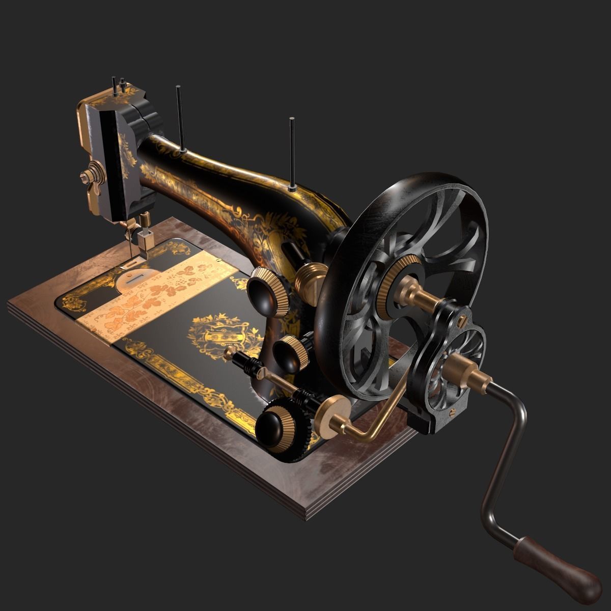 Old Antique Sewing Machine PBR Low-poly 3D model_7