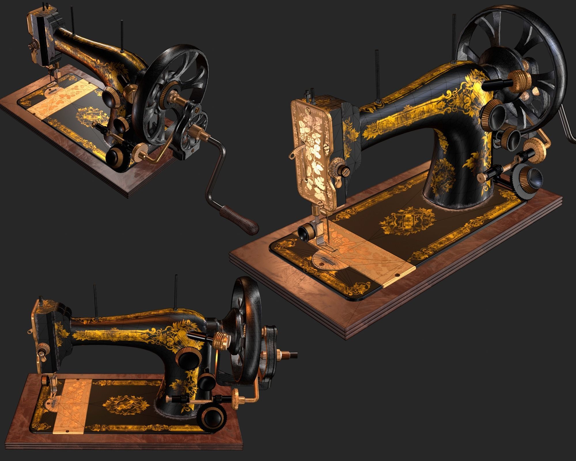 Old Antique Sewing Machine PBR Low-poly 3D model_6